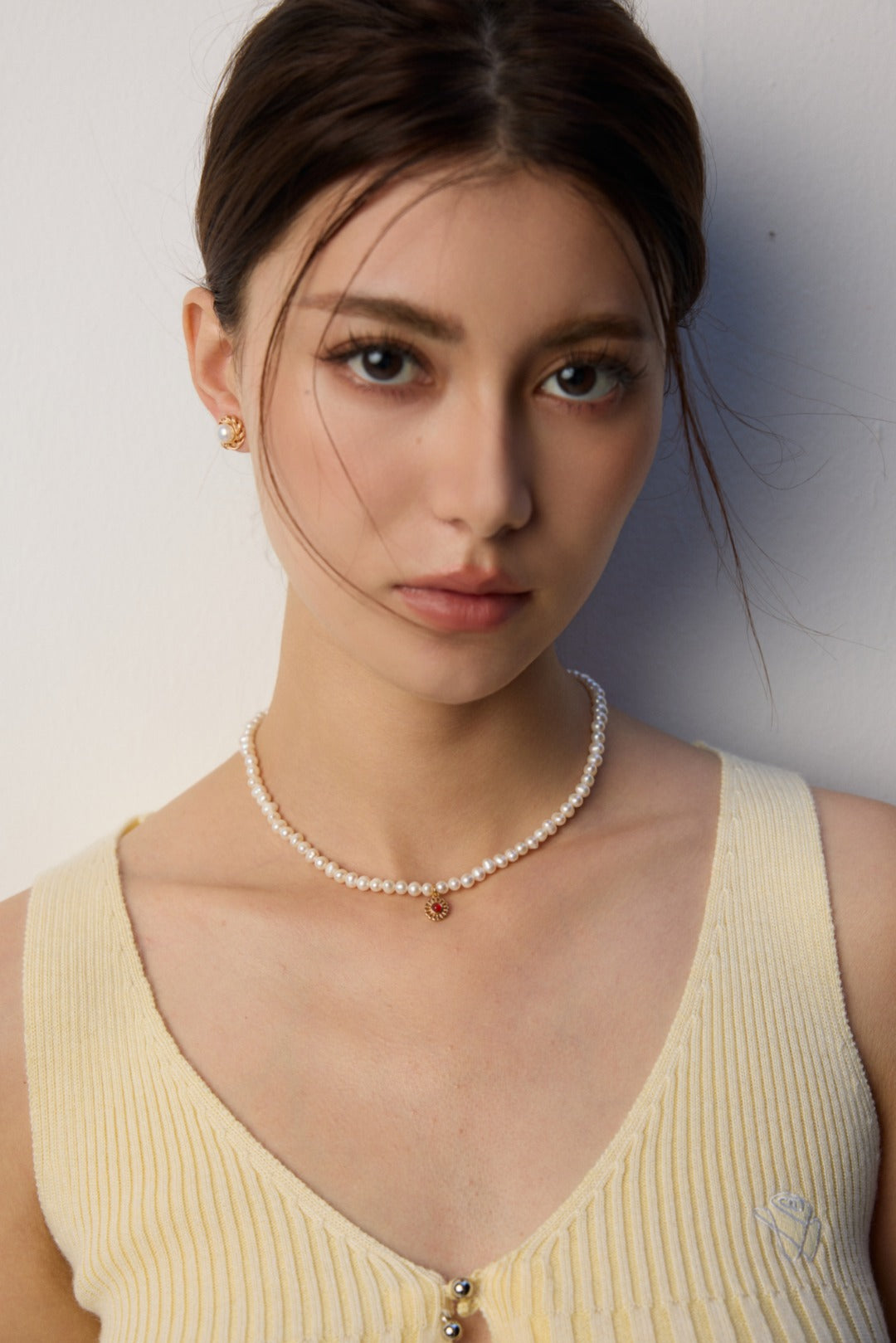 S925 silver natural pearl red black agate necklace