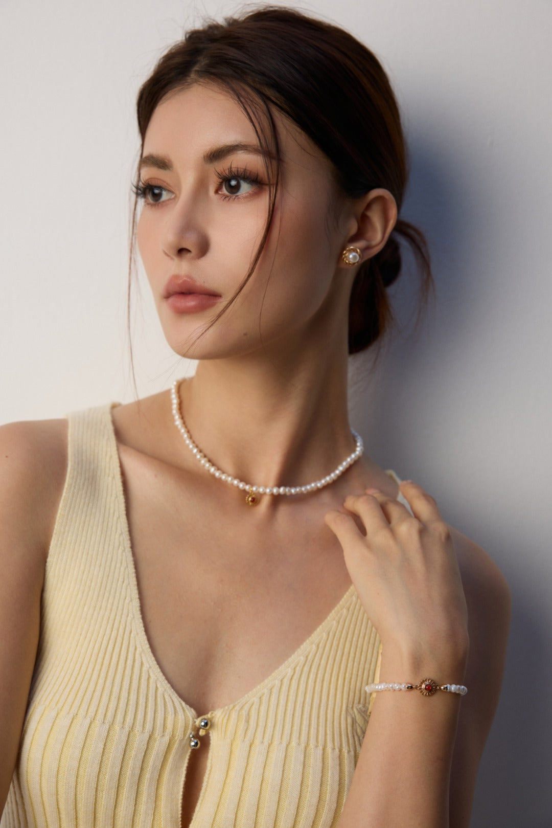 S925 silver natural pearl red black agate necklace